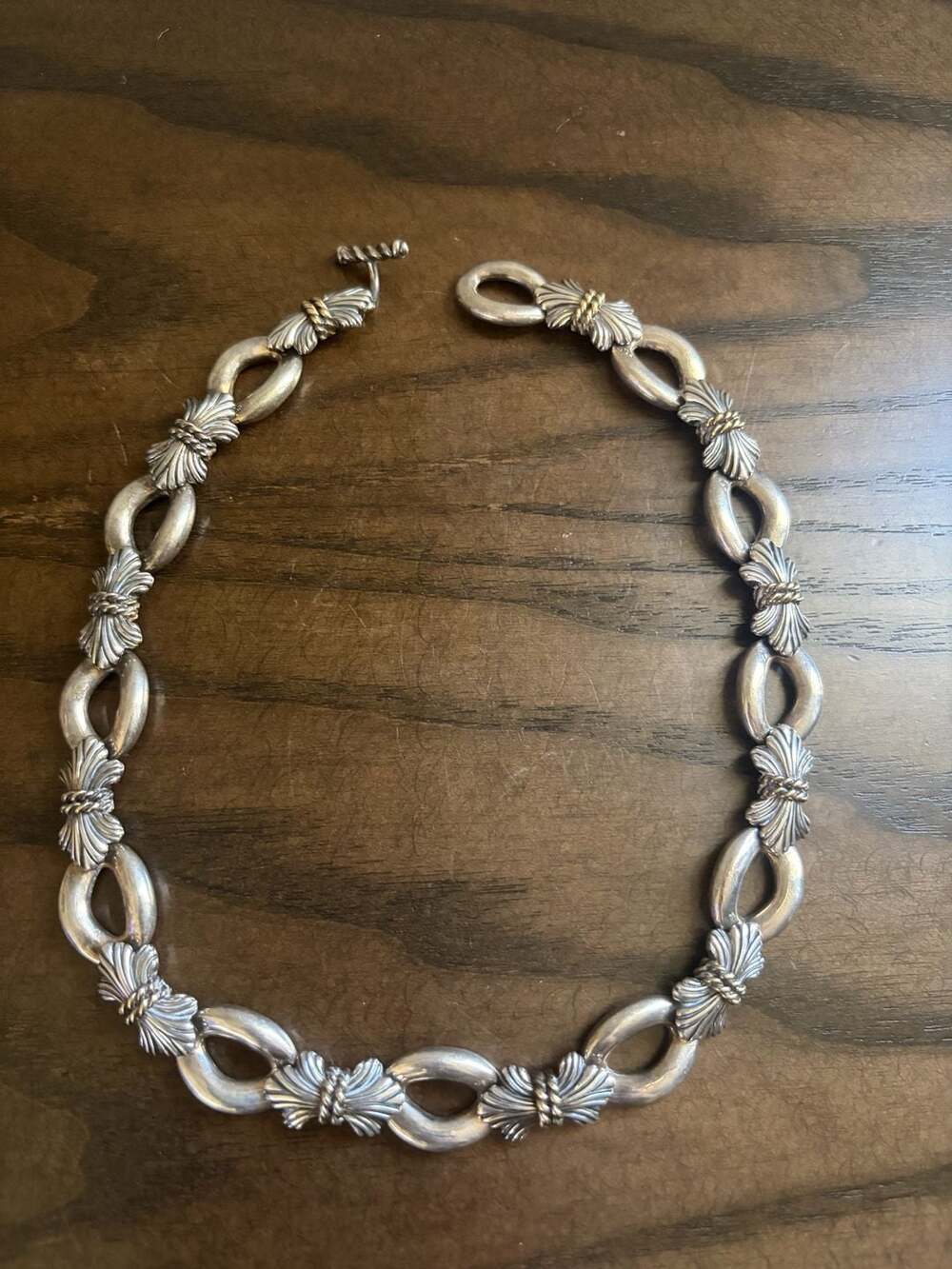 Vintage 925 Sterling Silver Link Bracelet with Floral and Rope Detail